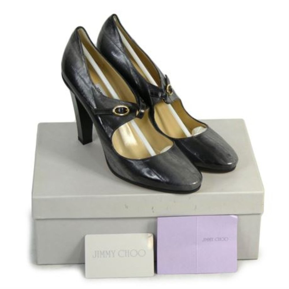 Jimmy Choo Kiln Grey Eel Mary Jane Heels Women's w/Cards + Box Size 8.5 | 39